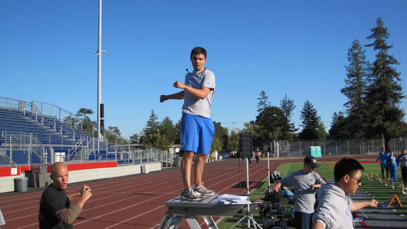 Stretching prior to rehearsal led by Drum Major Keith Kupper, Rehearsal, Saratoga High School, October 2, 2009