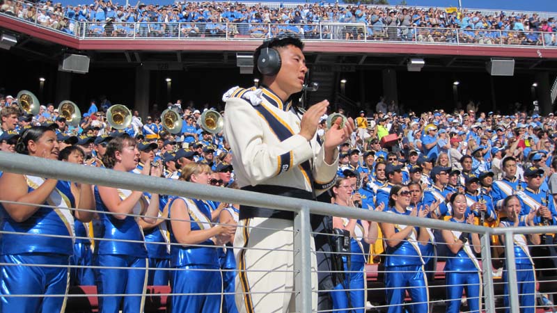 Drum Major Andrew Ge in the stands at Stanford, October 3, 2009