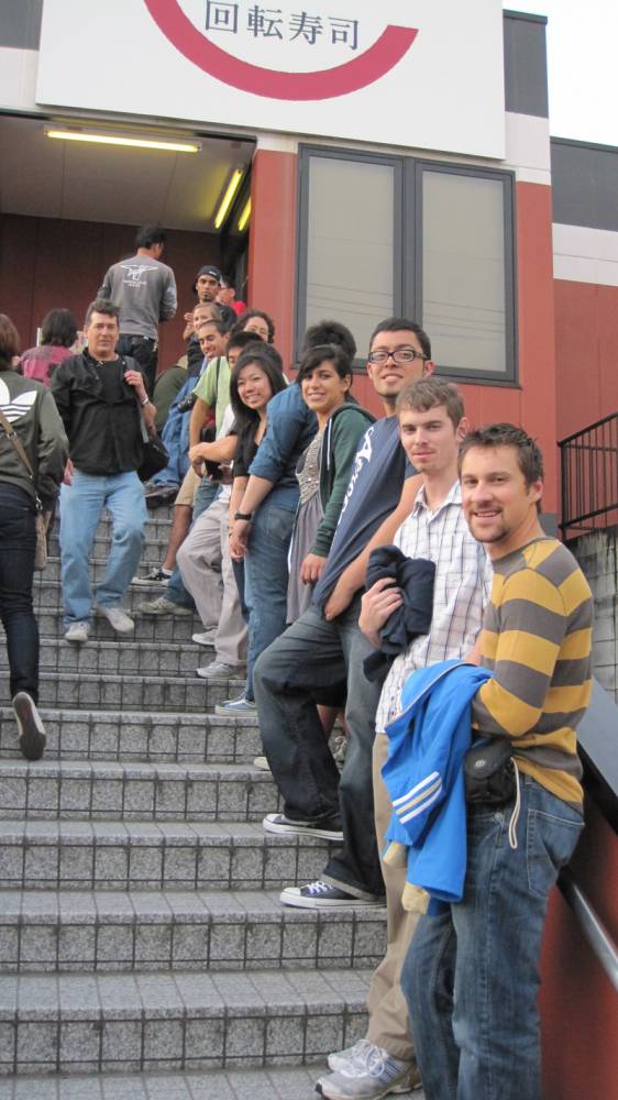 In line for the conveyor belt sushi restaurant