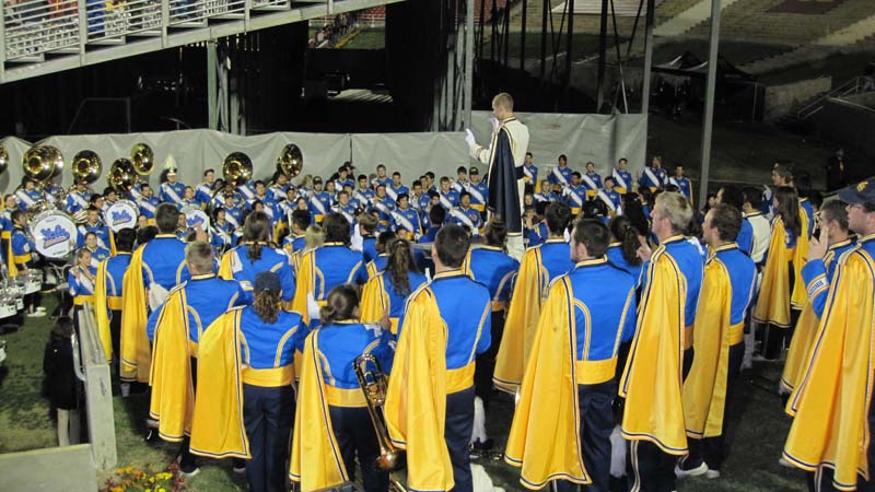 Drum Major Kent Heberer conducts Band, USC game, November 28, 2009