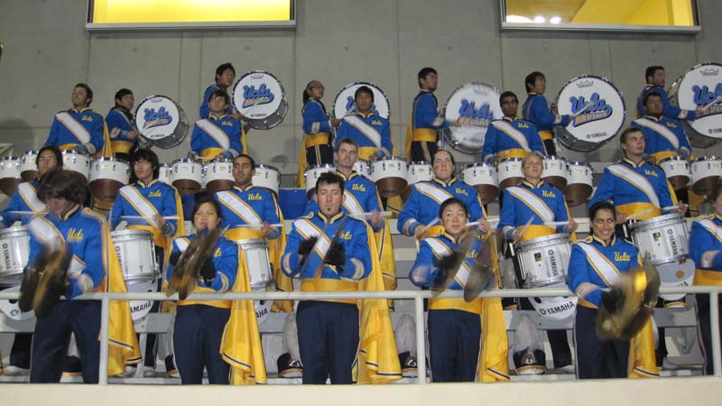 Drums at rally in John C. Argue Swim Stadium, USC game, November 28, 2009