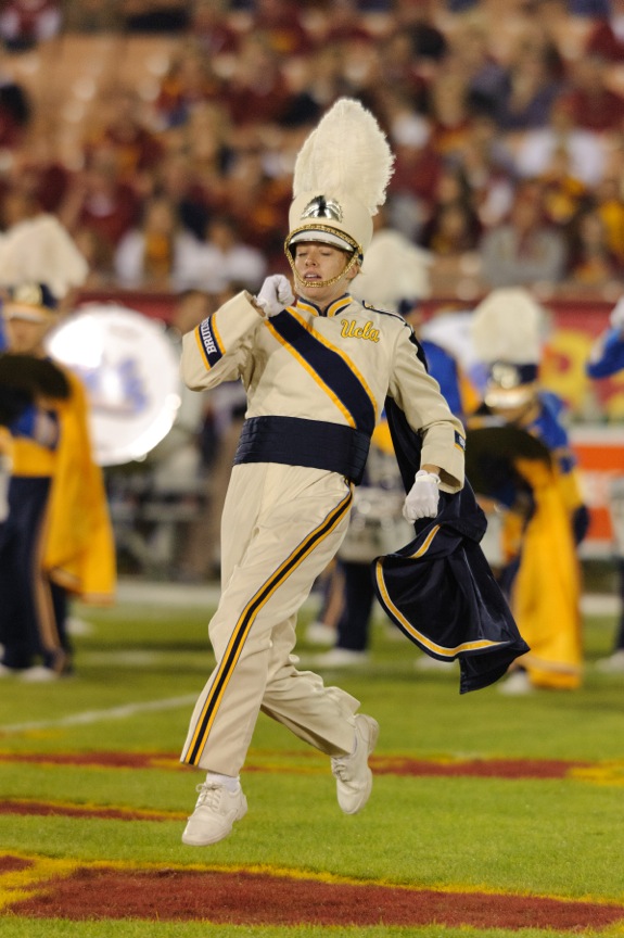 Drum Major Jessica Schlosser during run-on, UCLA at USC, November 26, 2011