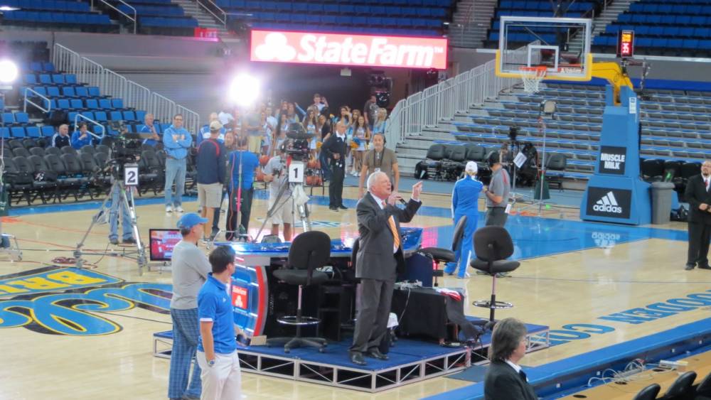 Digger Phelps addresses crowd, ESPN College GameDay, March 2, 2013