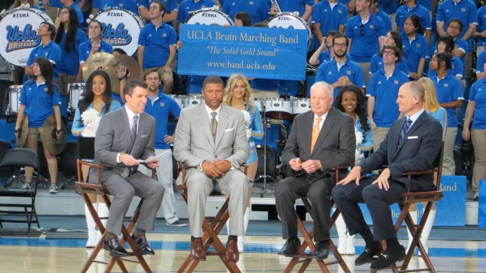 Band behind ESPN College GameDay hosts, March 2, 2013