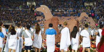 UCLA vs. Cal, Halftime Downfall of Troy with the Cal Band