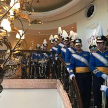 Getting ready to march down the staircase
