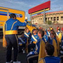 Sukhi Bassi firing up the Trombones before the game