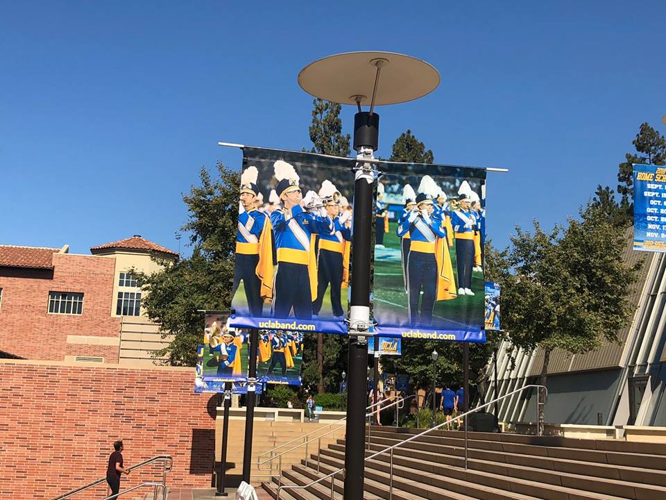 Brendan James and Tracey Lahey Banners in front of Pauley Pavilion