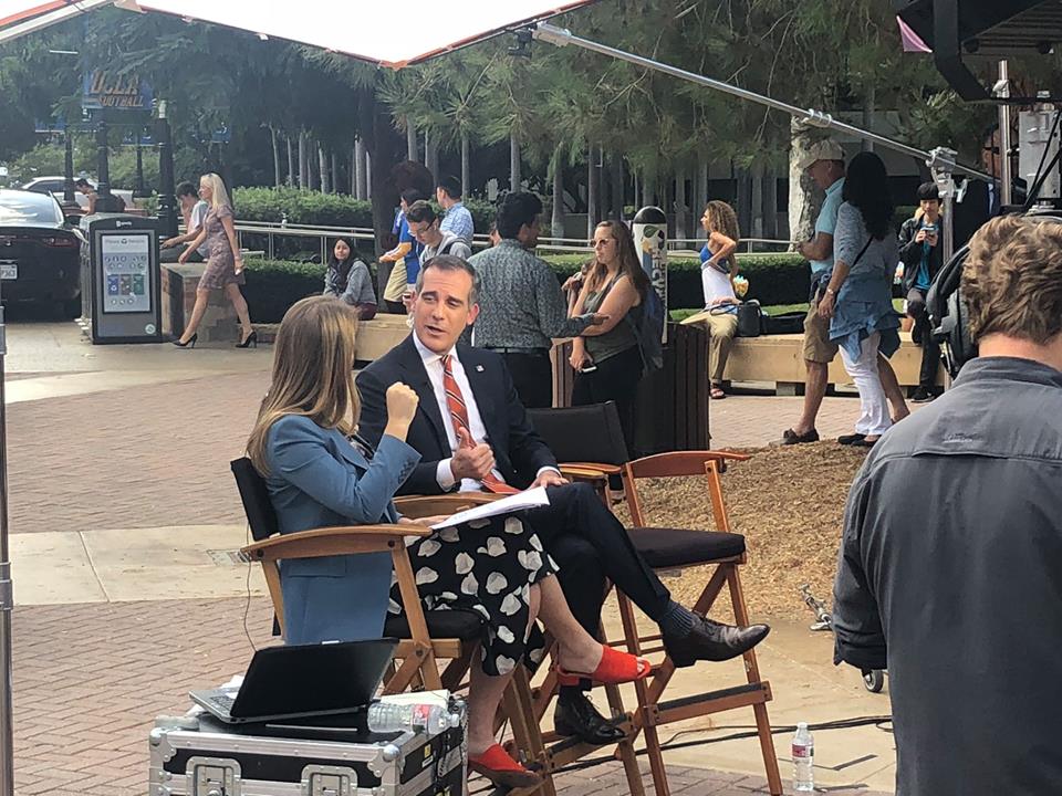 Eric Garcetti being interviewed by Katy Tur