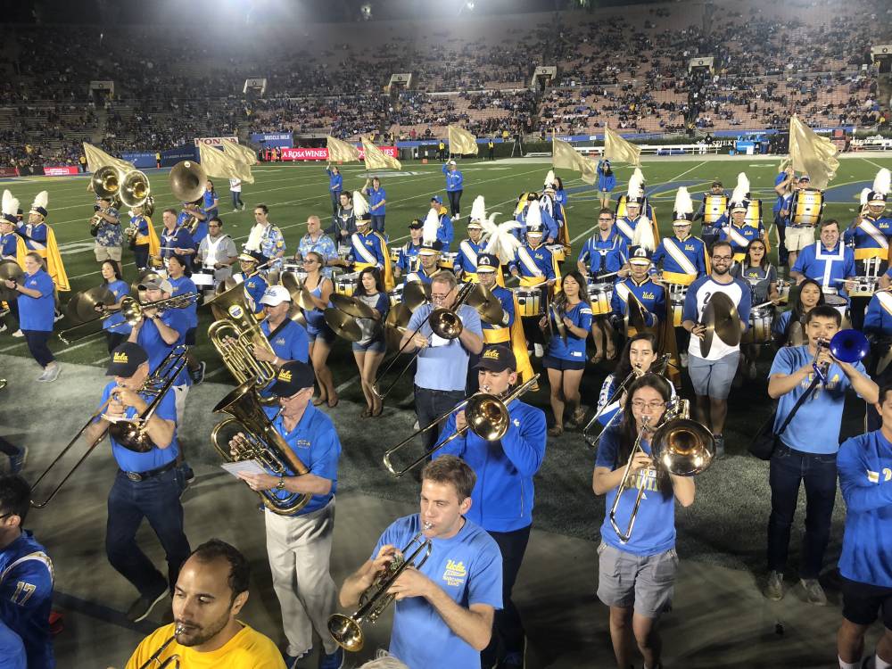 Marching off the field at the end of halftime