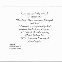 1962 523 Invitation to UCLA Band Banquet