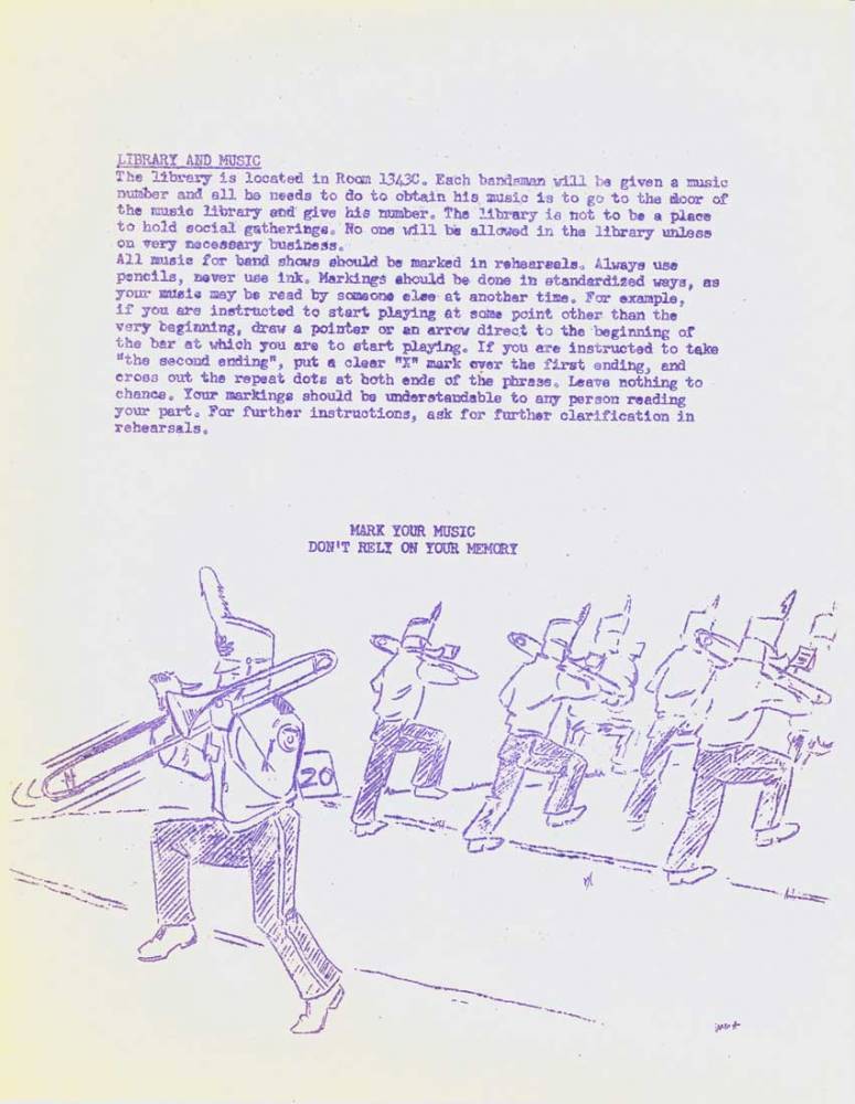 "Mark your music" cartoon, 1955 Band Manual