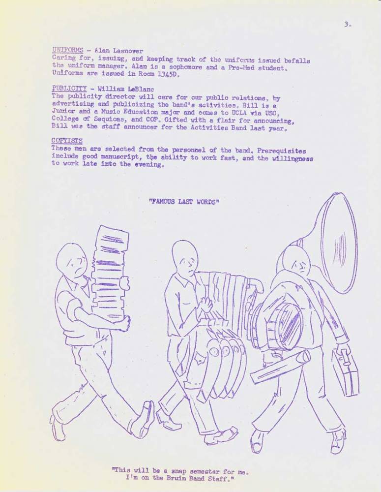 "Famous last words" cartoon, 1955 Band Manual