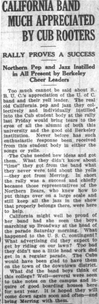 The Cal Band visits the Southern Branch, November 14, 1919