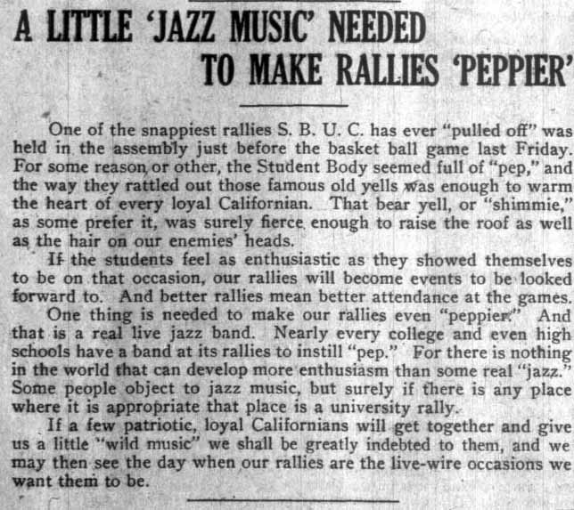 Call for formation of Jazz Band, December 19, 1919