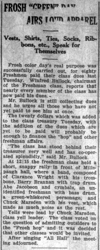 Frosh Color Day - Details of the "Frosh Band," January 16, 1920