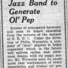 "Jazz Band to Generate Ol' Pep," April 30, 1920
