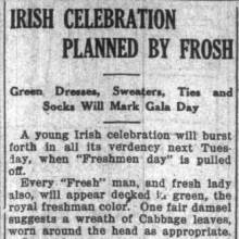 Freshmen Plan Irish Celebration, January 9, 1920