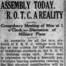 ROTC a reality, possibility of starting ROTC Band. December 17, 1920