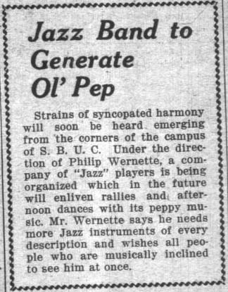 "Jazz Band to Generate Ol' Pep," April 30, 1920