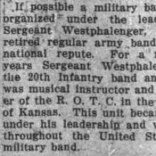 Sergeant George Westphalinger to lead ROTC Band, Feburary 11, 1921 