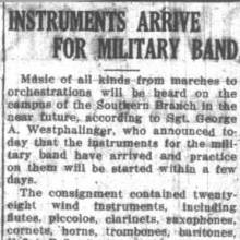 $20,000 worth of Instruments arrive for ROTC Band. April 15, 1921
