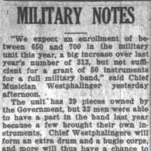 Military Notes - Chief Musician George Westphalinger. September 16, 1921