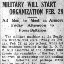 ROTC Band planned, January 14, 1921