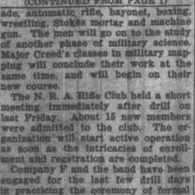 Company F and Band drill on WAA Hockey Field south of Southern Branch .November 23, 1921