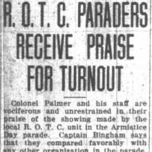 ROTC Band - Armistice Day Parade receives praise, November 18, 1921