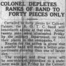 Colonel Palmer reduces size of ROTC Band, November 17, 1922