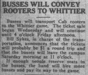 Buses for transportation to Whittier game, November 3, 1922