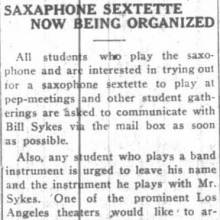 Saxophone sextette formed, September 12, 1922