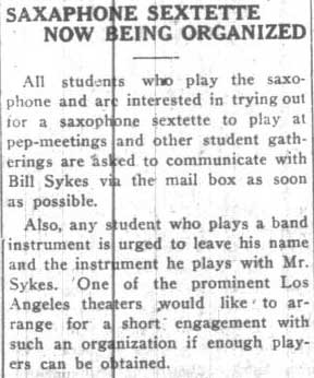 Saxophone sextette formed, September 12, 1922