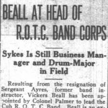 Vic Beall at head of ROTC Band, November 28, 1922