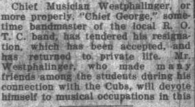 Westphalinger announces retirement, April 28, 1922 