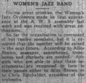 Women's Jazz Band, November 17, 1922 