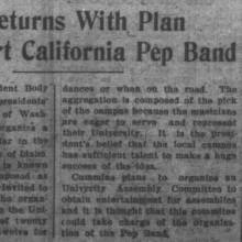 ASUC President Les Cummins '25 plans to start California Pep Band, September 14, 1923 