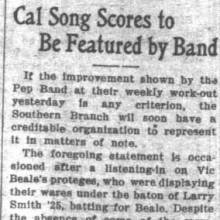 Cal song scores to be featured by Band, October 19, 1923