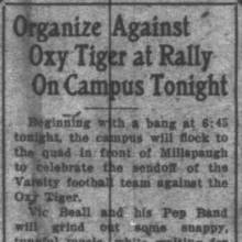 Vic Beall leads Pep band at Oxy Rally, November 16, 1923 