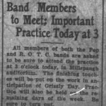 ROTC and Pep Band joint Grizzly Day practice - March 18, 1924