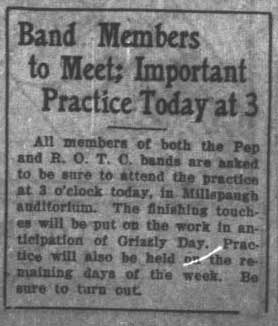 ROTC and Pep Band joint Grizzly Day practice - March 18, 1924