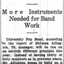 Herman Allington '26 reduces size of Pep Band, September 9, 1925