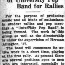 Herman Allington plans organization of Pep Band, September 16, 1925