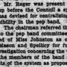 Student Council minutes - Joel Reger proposes centralizing Band responsibilities. December 10, 1926