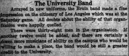 Band feature after Occidental game, October 25, 1926