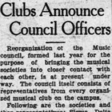 Clubs announce council officers - Richard Petrie, Pep Band. November 3, 1926