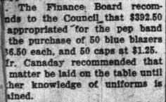 Student Council Minutes - funds appropriated for uniforms. October 4, 1926 