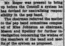 Student Council minutes - Joel Reger proposes centralizing Band responsibilities. December 10, 1926