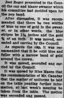 Student Council modifies band uniforms design, October 14, 1926 